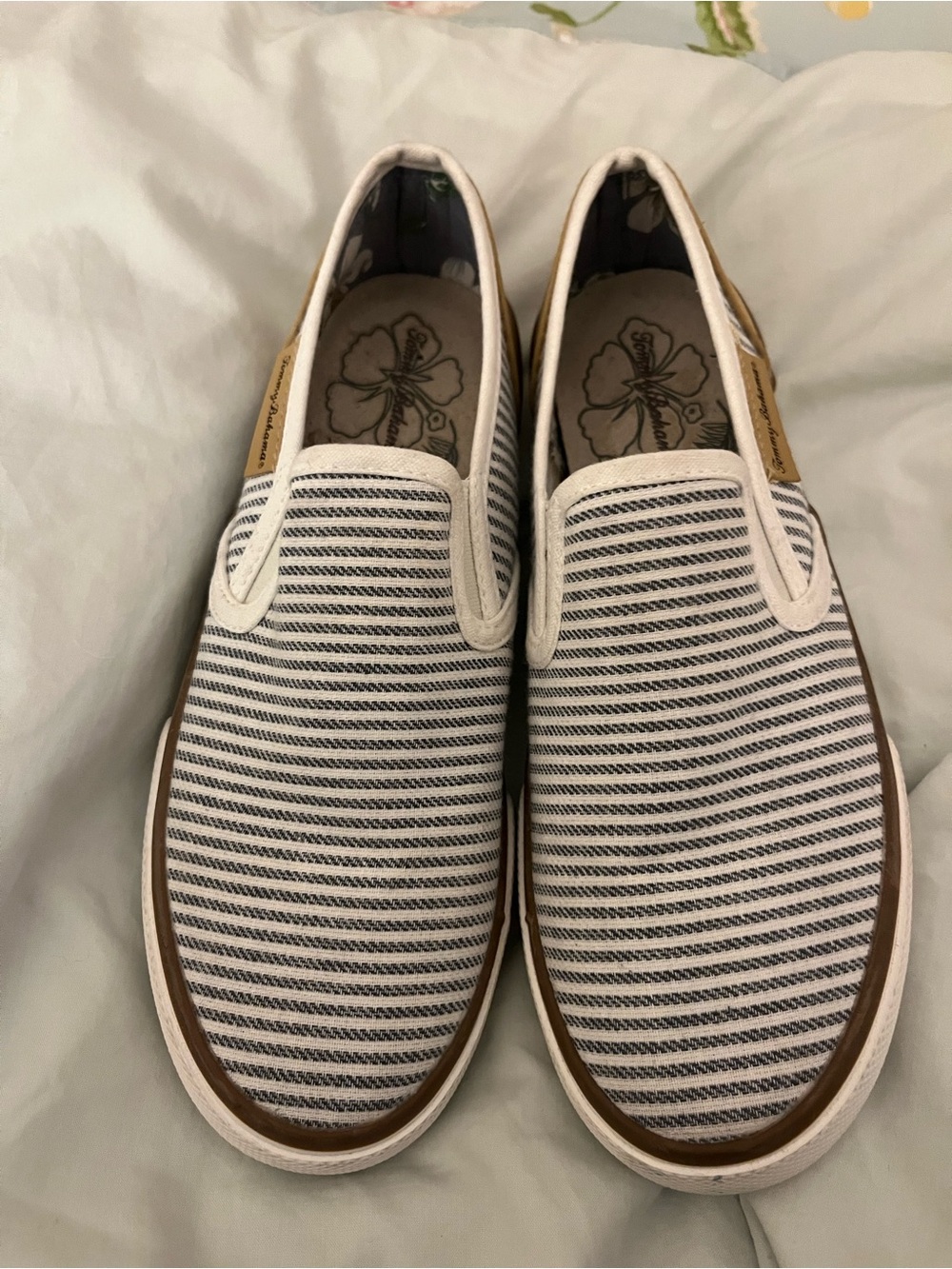 Tommy Bahama Navy and White Striped Slip-On Loafers
